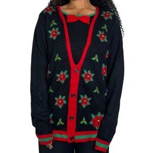 Jolly Sweaters Black Red Green Poinsettia Ugly Christmas Unisex Sweater Size XL